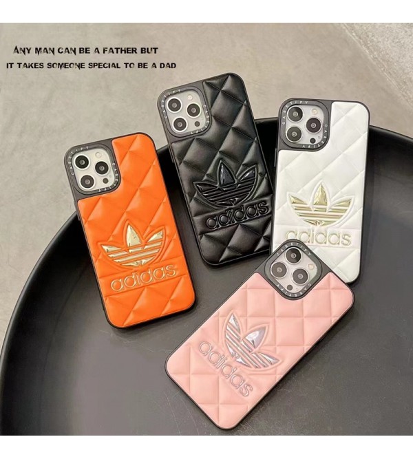 Adidas ブランド アディダス iphone 14/14 pro/14 pro maxケース かわいい トレフォイル柄 モノグラム Trefoil レザー ジャケット型 アイフォン14/13/12カバー ソフト コピー メンズ レディース