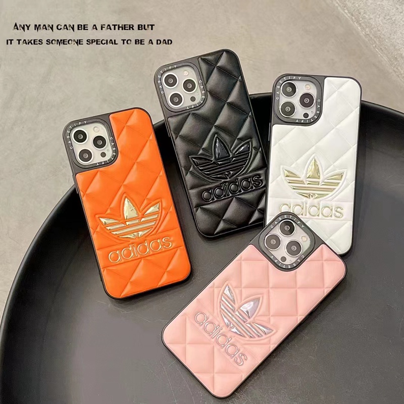 Adidas ブランド アディダス iphone 14/14 pro/14 pro maxケース かわいい トレフォイル柄 モノグラム Trefoil レザー ジャケット型 アイフォン14/13/12カバー ソフト コピー メンズ レディース