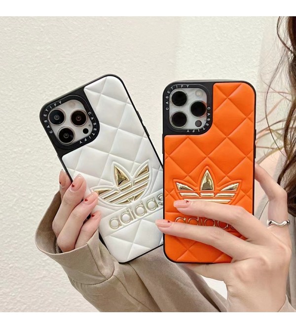 Adidas ブランド アディダス iphone 14/14 pro/14 pro maxケース かわいい トレフォイル柄 モノグラム Trefoil レザー ジャケット型 アイフォン14/13/12カバー ソフト コピー メンズ レディース