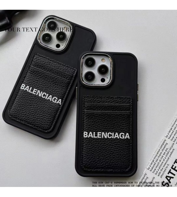 Balenciaga ブランド バレンシアガ iPhone 14 Pro max/14 Pro/14ケース オシャレ カード入れ レザー製 モノグラム アイフォン14プロ マックス/14プロ/14/13/12/11カバー 黒色 高級 メンズ レディース