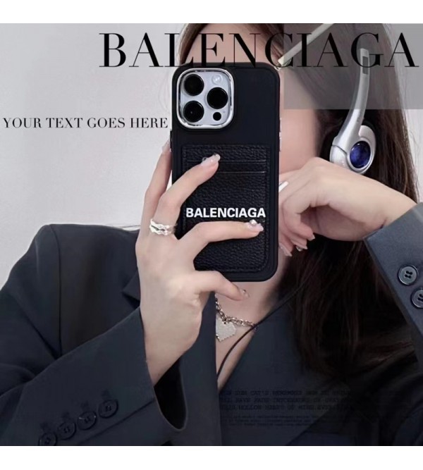 Balenciaga ブランド バレンシアガ iPhone 14 Pro max/14 Pro/14ケース オシャレ カード入れ レザー製 モノグラム アイフォン14プロ マックス/14プロ/14/13/12/11カバー 黒色 高級 メンズ レディース