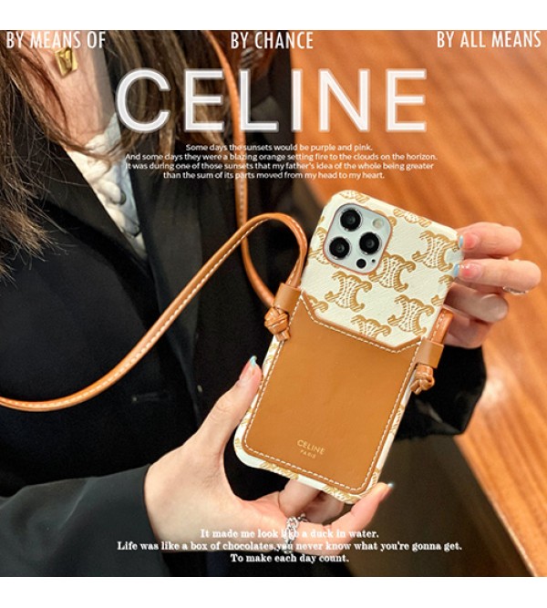 セリーヌ ブランド iphone 14/14 pro/14 pro max/13 miniカバー インスタ風 収納ポケット レザー CELINE チェーン付き ジャケット型 芸能人愛用 アイフォン13プロ/13ミニ/12/11カバー レディース