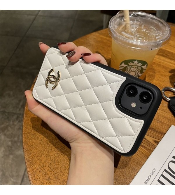 CHANEL シャネル ブランド iphone 15/14/13 pro/13 pro max/13 miniケース 可愛い ステッチ 菱形柄 レザー ジャケット型 TPU アイフォン15/1413カバー 安い レディース愛用