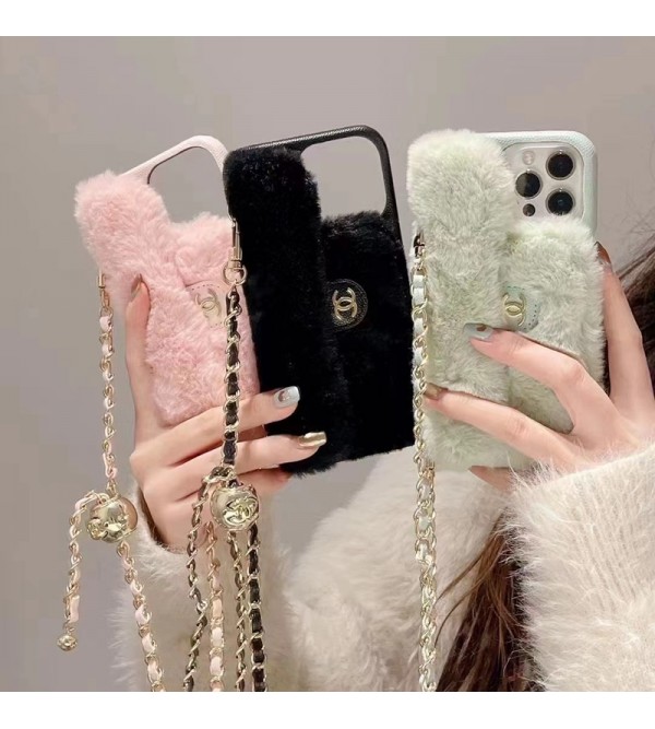 CHANEL シャネル ブランド iphone14/14 pro/14 pro maxケース かわいい レザーバング型 フワフワ セレブ愛用  ストラップ付き モノグラム スマホケース  アイフォン14/13/12/11カバー レディース