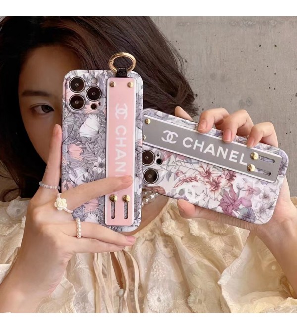 CHANEL ブランド シャネル iphone14/14 pro/14 pro maxケース かわいい 花柄 ハンドバンド付 リング付き ジャケット型 モノグラム スタンド機能 アイフォン14/14プロ/14プロ マックス/13/12/11カバー ファッション 高級 人気 メンズ レディース