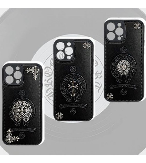 Chrome Hearts ハイブランド クロムハーツ iphone 14/14 pro/14 pro max/14 plusケース おしゃれ 十字形 レザー製 モノグラム柄 黒色 ジャケット型 アイフォン14/13/12/11/x/xs/xs max/xr/8  plus/7 plusカバー コピー メンズ レディーズ