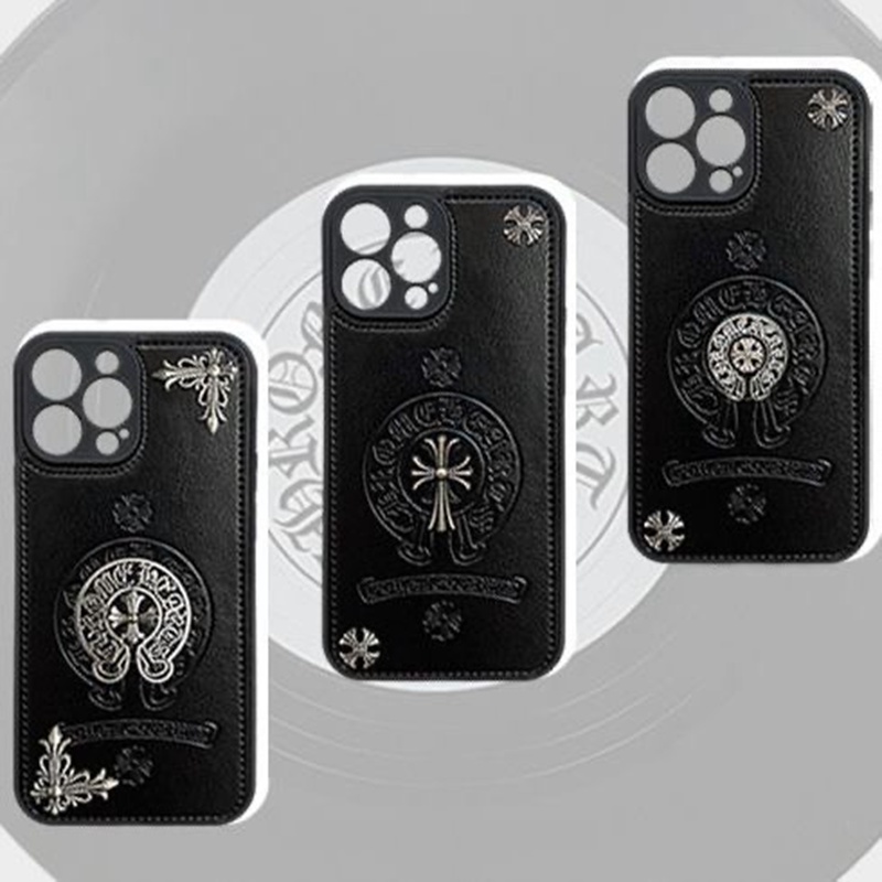 Chrome Hearts ハイブランド クロムハーツ iphone 14/14 pro/14 pro max/14 plusケース おしゃれ 十字形 レザー製 モノグラム柄 黒色 ジャケット型 アイフォン14/13/12/11/x/xs/xs max/xr/8  plus/7 plusカバー コピー メンズ レディーズ