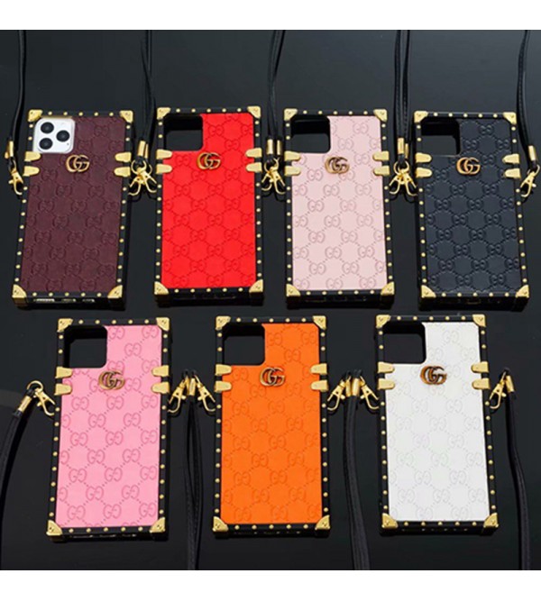 GUCCI/グッチ ブランド iphone 14/13 mini/14 pro max/14 proケース トランク型 可愛い  ストランプ付き 個性 フレーム ハイブランド アイフォン14/13/12/11/x/xs/xr/8 plusカバー おまけつき ファッション レディース 