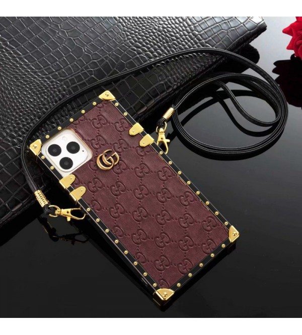 GUCCI/グッチ ブランド iphone 14/13 mini/14 pro max/14 proケース トランク型 可愛い  ストランプ付き 個性 フレーム ハイブランド アイフォン14/13/12/11/x/xs/xr/8 plusカバー おまけつき ファッション レディース 