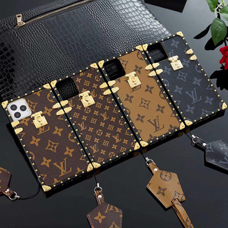 LV/ルイヴィトン ブランド  iphone 14 Pro/14 Pro Max/13 Miniケース フレーム 革製  トランク型  モノグラム ストラップ付き 携帯便利 アイフォン14/13/12/11/X/XS/XR/8/7保護ケース レディーズ