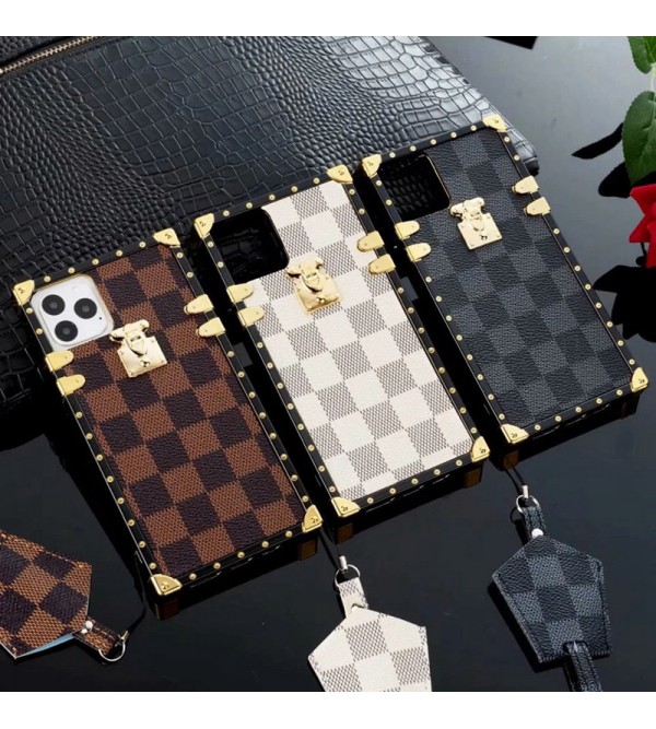 LV/ルイヴィトン ブランド  iphone 14 Pro/14 Pro Max/13 Miniケース フレーム 革製  トランク型  モノグラム ストラップ付き 携帯便利 アイフォン14/13/12/11/X/XS/XR/8/7保護ケース レディーズ