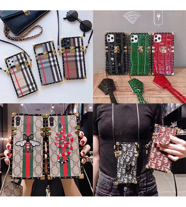 GUCCI/グッチ ブランド iphone13 mini/13 pro max/13 proケース DIOR/ディオール 個性 トランク型 蛇蜂柄 ストランプ付き BURBERRY/バーバリー レザー アイフォン13/12/11/x/xs/xr/8/7カバー おまけつき メンズ レディース 