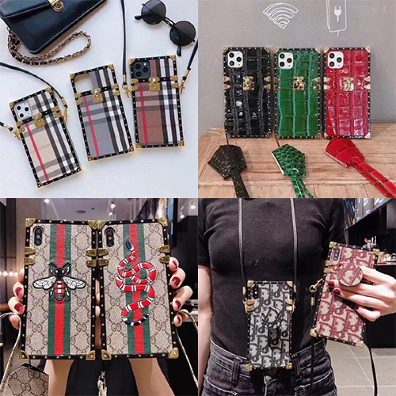 GUCCI/グッチ ブランド iphone13 mini/13 pro max/13 proケース DIOR/ディオール 個性 トランク型 蛇蜂柄 ストランプ付き BURBERRY/バーバリー レザー アイフォン13/12/11/x/xs/xr/8/7カバー おまけつき メンズ レディース 