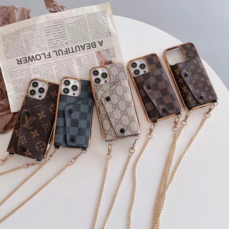 Gucci グッチ LV ルイヴィトン ハイブランド iphone 14/14 pro/14 pro maxケース オシャレ ショルダーバッグ型 財布風 カード入れ レザー チェーン付き モノグラム アイフォン14/13/12/11カバー  大人気 メンズ レディーズ