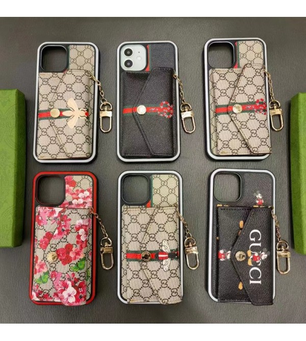 Gucci グッチ ハイブランド iphone 14/14 pro/14 pro max/14 plusケース 財布型 ストラップ付き 蛇蜂花柄 カード入れ 封筒 モノグラム アイフォン14/13/12/11カバー ファッション メンズ レディース 