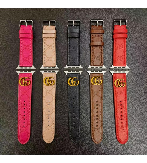 Gucci ブランド グッチ アップルウォッチ8/SE2/Ultra/7バンド モノグラム レザー製 Apple Watch 8/se2/ultra/7/6/5/4/3/2ベルト 耐衝撃 ストラップ ファッション メンズ レディース