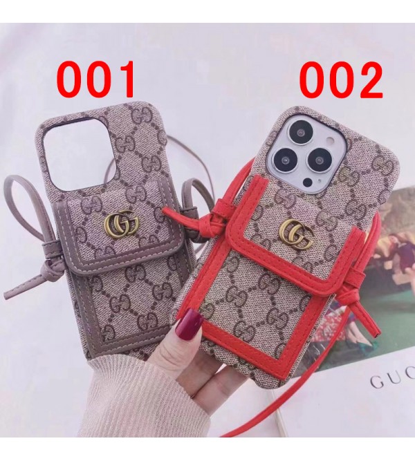 GUCCI ブランド グッチ iPhone 14/14 Pro/14 Pro Maxケース かわいい 背面バッグ型 カード収納 ストランプ付き レザー製 モノグラム シンプル アイフォン14/14プロ/14プロマックス/13/12/11/x/xs/xr/se2/8/7カバー コピー ファッション メンズ レディース