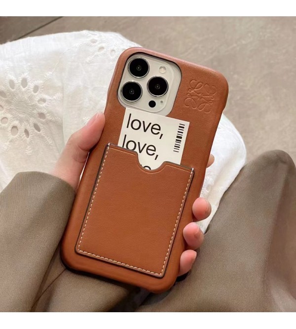 LOEWE ロエベ ブランド iphone14Pro max/14Pro/14ケース かわいい レザー  カード入り 無地 ハンドバンド付き 褐色 ストラップ モノグラム アイフォン14プロ マックス/14プロ/14/13/12/11カバー ファッション メンズ レディース