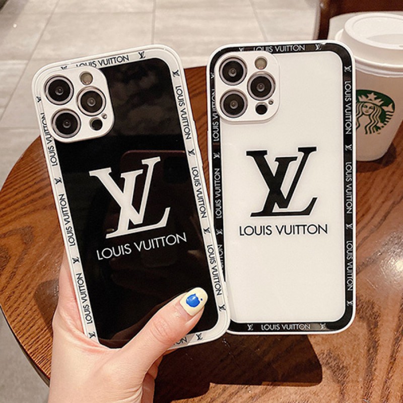 ルイヴィトン LV ブランド iPhone 13 mini/13 pro/13 pro maxケース 鏡面ガラス型 韓国風 ジャケット型 黒白色 アイフォン13/12/11/x/xr/xs/8/7カバー モノグラム 耐衝撃 ファッション メンズ レディース