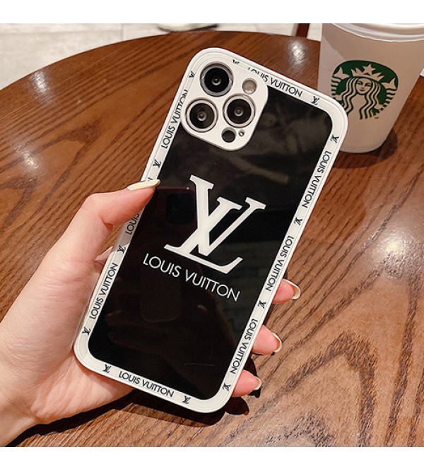 ルイヴィトン LV ブランド iPhone 13 mini/13 pro/13 pro maxケース 鏡面ガラス型 韓国風 ジャケット型 黒白色 アイフォン13/12/11/x/xr/xs/8/7カバー モノグラム 耐衝撃 ファッション メンズ レディース