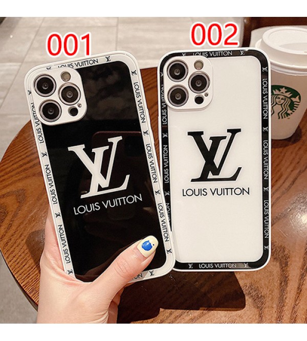 ルイヴィトン LV ブランド iPhone 13 mini/13 pro/13 pro maxケース 鏡面ガラス型 韓国風 ジャケット型 黒白色 アイフォン13/12/11/x/xr/xs/8/7カバー モノグラム 耐衝撃 ファッション メンズ レディース