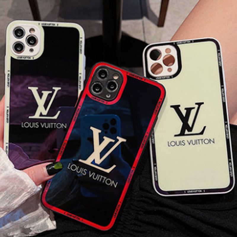 LV ルイヴィトン ブランド iphone13 pro/13 pro max/13 miniケース モノグラム 韓国風 鏡面 ガラス型 キラキラ ジャケット型 アイフォン13/12/11/x/xr/xs/8/7カバー 黒白赤 メンズ レディース