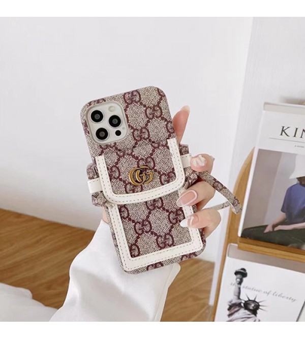 GUCCI/グッチ ハイブランド iphone 13/13Pro/13 Pro Max/13 Miniケース かわいい LV/ルイヴィトン ストランプ付き DIOR/ディオール バッグ型 レザー製 カード収納 シンプル アイフォン13/12/11/x/xs/xr/se2/8/7カバー 大人気 レディース