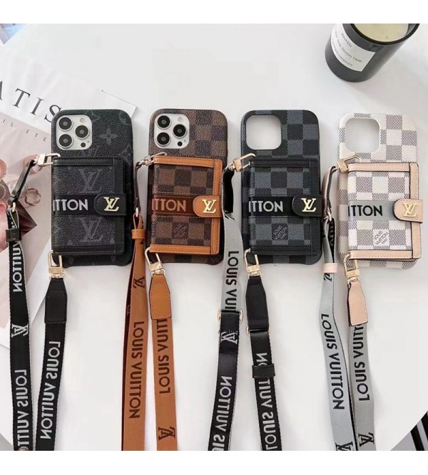 lv/ルイ·ヴィトン iphone14ケース ブランド かわいい 財布 iphone 14 pro/14 pro max/14 maxケース ストラップ ins風 レザー製 アイフォン14/13/12/11/x/xr/xs/8+/7+カバー 大人気 メンズ レディース