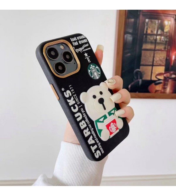 ルイヴィトン/Louis Vuitton スターバックス/Starbucks ブランド iphone 14/14 pro/14 pro maxケース オシャレ コラボ シリコン 3D白熊 モノグラム アイフォン14/14プロ/13/12/11カバー 韓国風 メンズ レディース