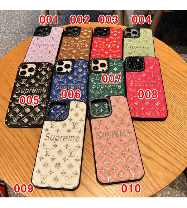 Louis Vuitton Supreme コラボ ハイブランド iphone 14/14 pro/14 pro maxケース オシャレ ルイヴィトン シュプリーム モノグラム レザー きらきら アイフォン14/13/12/11カバー ファッション メンズ レディーズ