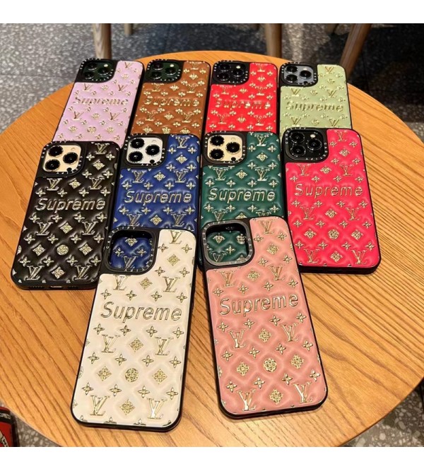 Louis Vuitton Supreme コラボ ハイブランド iphone 14/14 pro/14 pro maxケース オシャレ ルイヴィトン シュプリーム モノグラム レザー きらきら アイフォン14/13/12/11カバー ファッション メンズ レディーズ