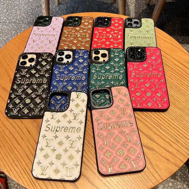 Louis Vuitton Supreme コラボ ハイブランド iphone 14/14 pro/14 pro maxケース オシャレ ルイヴィトン シュプリーム モノグラム レザー きらきら アイフォン14/13/12/11カバー ファッション メンズ レディーズ