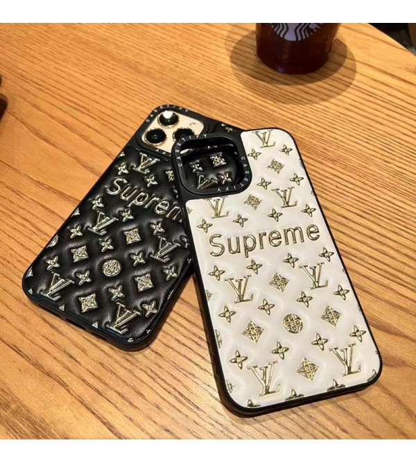 Louis Vuitton Supreme コラボ ハイブランド iphone 14/14 pro/14 pro maxケース オシャレ ルイヴィトン シュプリーム モノグラム レザー きらきら アイフォン14/13/12/11カバー ファッション メンズ レディーズ