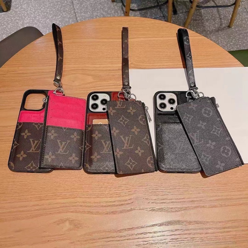 LV ブランド ルイ.ヴィトン iPhone 14/14 Pro/14 Pro Maxケース おしゃれ カード入れ ストラップ付き 財布型 モノグラム レザー製 アイフォン14/14プロ/14プロ マックス/13/12/11/x/xs/xr/8+/7+カバー 大人気 メンズ レディース