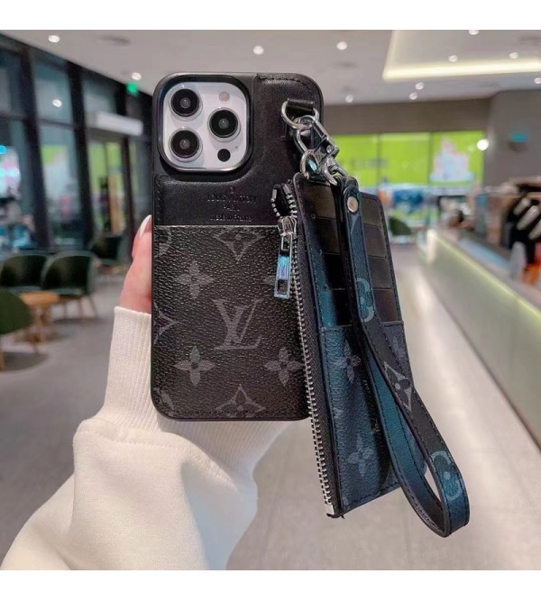 LV ブランド ルイ.ヴィトン iPhone 14/14 Pro/14 Pro Maxケース おしゃれ カード入れ ストラップ付き 財布型 モノグラム レザー製 アイフォン14/14プロ/14プロ マックス/13/12/11/x/xs/xr/8+/7+カバー 大人気 メンズ レディース