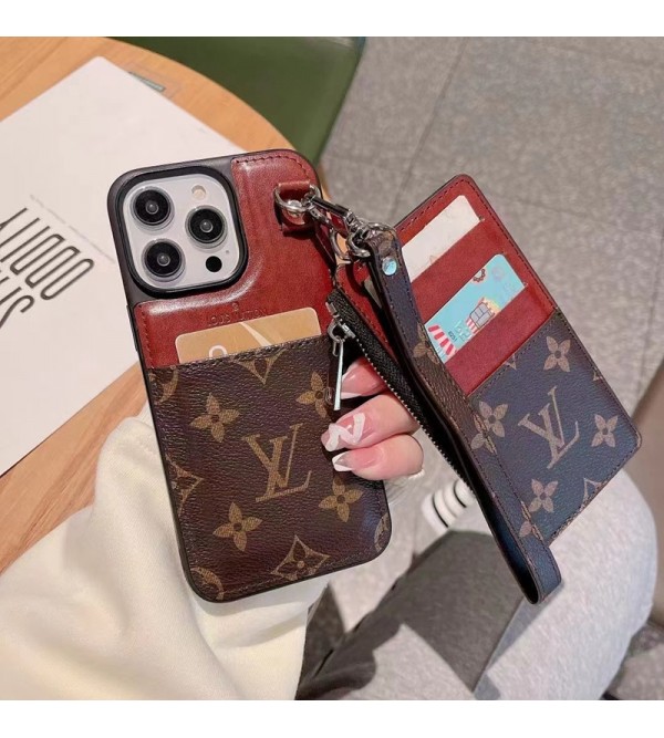 LV ブランド ルイ.ヴィトン iPhone 14/14 Pro/14 Pro Maxケース おしゃれ カード入れ ストラップ付き 財布型 モノグラム レザー製 アイフォン14/14プロ/14プロ マックス/13/12/11/x/xs/xr/8+/7+カバー 大人気 メンズ レディース