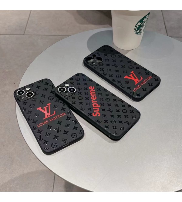 SUPREME/シュプリーム LV/ルイヴィトン ブランド iphone 14/14 pro/14 pro maxケース オシャレ モノグラム ジャケット型 TPU製 黒色 アイフォン14/14プロ/14プロマックス/13/12/11/x/xs/xr/8/7カバー 全面保護 コピー ファッション メンズ レディース