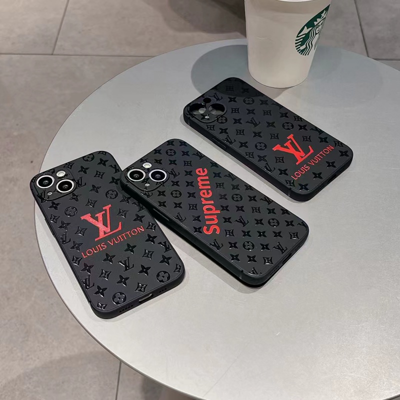 SUPREME/シュプリーム LV/ルイヴィトン ブランド iphone 14/14 pro/14 pro maxケース オシャレ モノグラム ジャケット型 TPU製 黒色 アイフォン14/14プロ/14プロマックス/13/12/11/x/xs/xr/8/7カバー 全面保護 コピー ファッション メンズ レディース