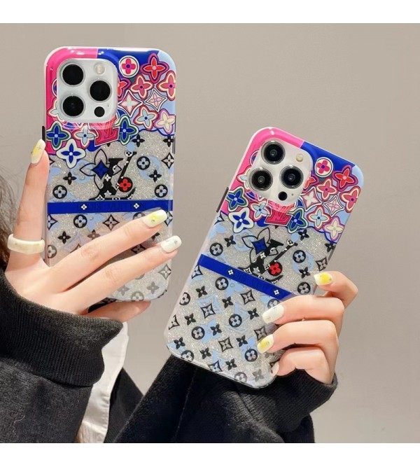 LV/ルイヴィトン ブランド iphone 14/14 pro/14 pro maxケース 韓国風 きらきら 花柄 カラー色 モノグラム ジャケット型 アイフォン14/14プロ/14プロ マックス/13/12カバー ファッション メンズ ディーズ