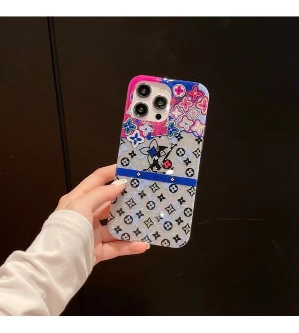 LV/ルイヴィトン ブランド iphone 14/14 pro/14 pro maxケース 韓国風 きらきら 花柄 カラー色 モノグラム ジャケット型 アイフォン14/14プロ/14プロ マックス/13/12カバー ファッション メンズ ディーズ