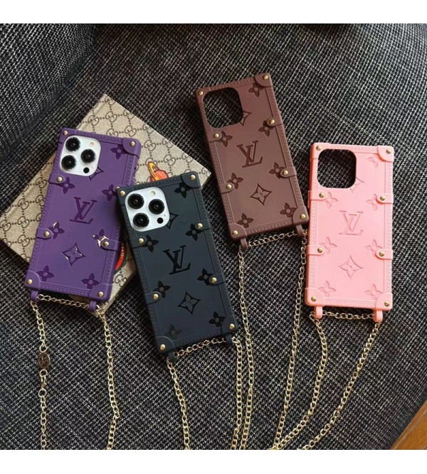 LV ブランド ルイヴィトン iphone 14 pro max/14 pro/14/14ケース トランク型 チェーン付き モノグラム シリコン アイフォン14プロマックス/14プロ/14/13カバー セレブ愛用 ファッション メンズ レディース