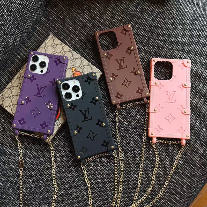 LV ブランド ルイヴィトン iphone 14 pro max/14 pro/14/14ケース トランク型 チェーン付き モノグラム シリコン アイフォン14プロマックス/14プロ/14/13カバー セレブ愛用 ファッション メンズ レディース