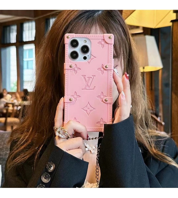 LV ブランド ルイヴィトン iphone 14 pro max/14 pro/14/14ケース トランク型 チェーン付き モノグラム シリコン アイフォン14プロマックス/14プロ/14/13カバー セレブ愛用 ファッション メンズ レディース