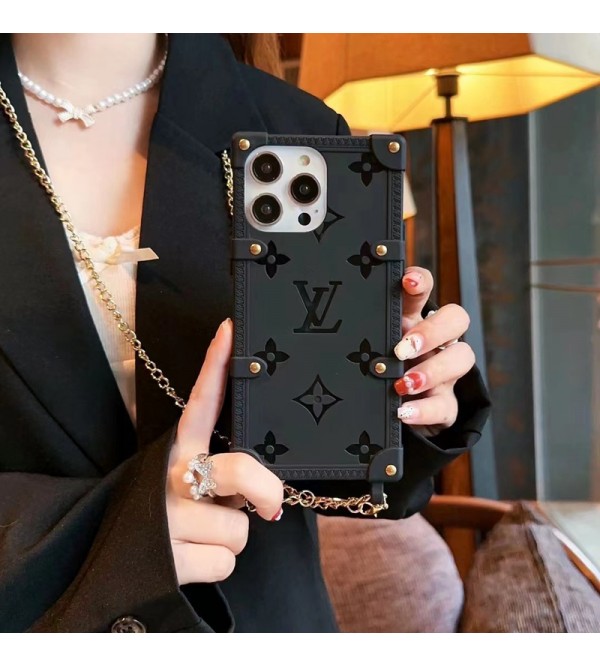 LV ブランド ルイヴィトン iphone 14 pro max/14 pro/14/14ケース トランク型 チェーン付き モノグラム シリコン アイフォン14プロマックス/14プロ/14/13カバー セレブ愛用 ファッション メンズ レディース