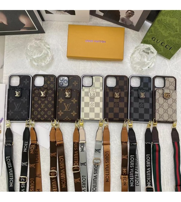 GUCCI/グッチ LV/ルイヴィトン ブランド iPhone 14/14 Pro/14 Pro Max/14 Plusケース かわいい ストラップ付き 財布バッグ型  カード入れ レザー 紛失防止 アイフォン14/14プロ/14プロ マックス/14プラス/13/12/11/x/xs/xr/8 plus/7+カバー コピー ファッション メンズ レディース