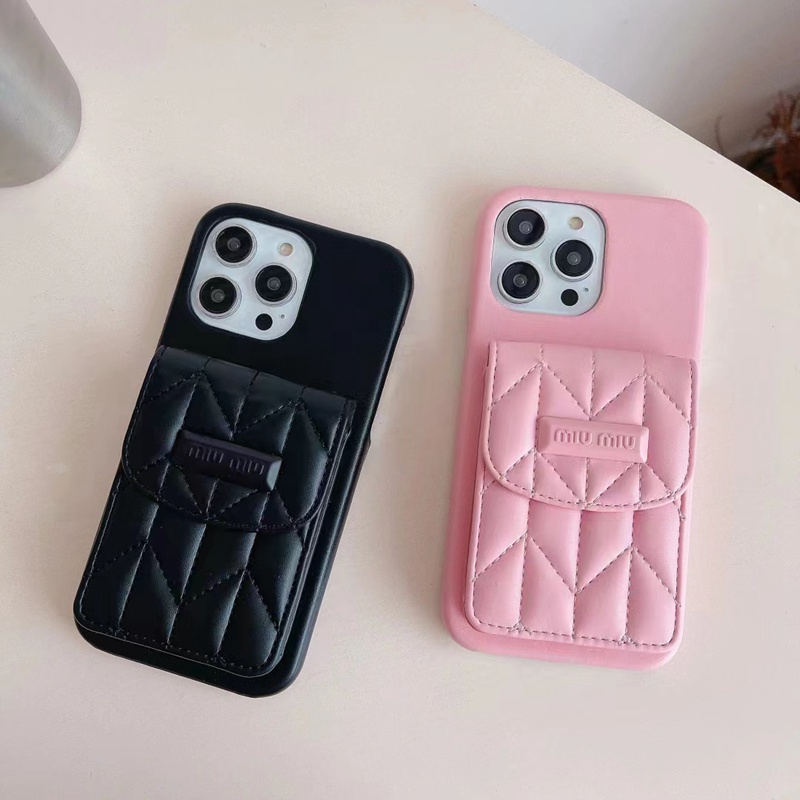 MIUMIU ブランド ミュウミュウ iPhone 14/14 Pro/14 Pro Maxケース かわいい バッグ型 カード収納 レザー モノグラム ジャケット型 アイフォン14/14プロ/14プロ マックス/13/12/11カバー 女性向け 黒ピンク色 ファッション 高級 人気 メンズ レディーズ