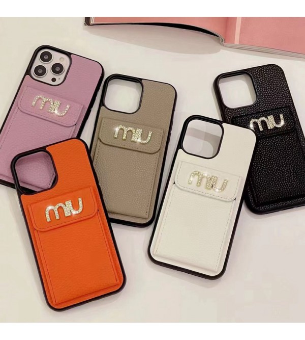 MIU MIU ブランド ミュウミュウ iPhone 14/14 Pro/14 Pro Max/14 Plusケース カードバッグ型 レザー製 モノグラム アイフォン14/14プロ/14プロ マックス/14プラス/13/12/11/x/xs/xr/8/7カバー ファッション メンズ レディース