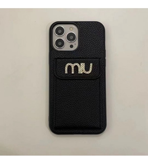 MIU MIU ブランド ミュウミュウ iPhone 14/14 Pro/14 Pro Max/14 Plusケース カードバッグ型 レザー製 モノグラム アイフォン14/14プロ/14プロ マックス/14プラス/13/12/11/x/xs/xr/8/7カバー ファッション メンズ レディース