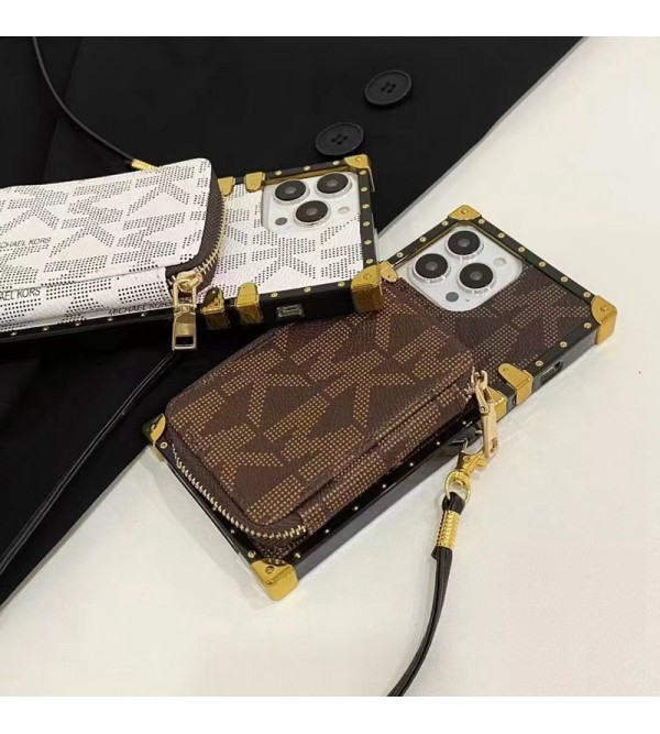 Michael Kors/マイケル・コース ブランド iphone13/13pro/13pro maxケース かわいい 財布風 MK ストラップ付 トランク型 レザー製 バッグ ins風 アイフォン13/12/11カバー 大人気 メンズ レディース