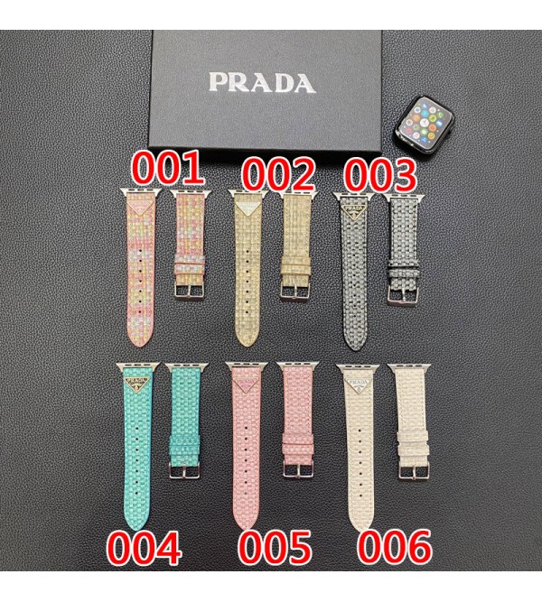 Prada プラダapple watch 9/se2ストラップ ファッションアップルウォッチ7バンド 調節可能モノグラム アップルウォッチSE2バンド レザー製芸能人愛用 アップルウォッチUltra